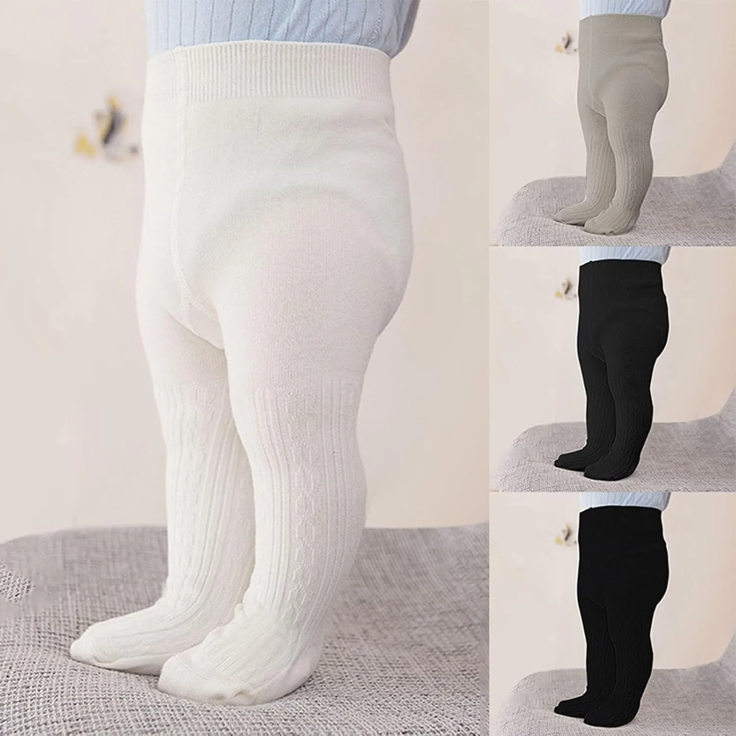 Baby Girls Cable Knit Tights Fleece Lined Leggings Stockings Infants Toddlers Cotton Pantyhose Stretchy Warm Leggings