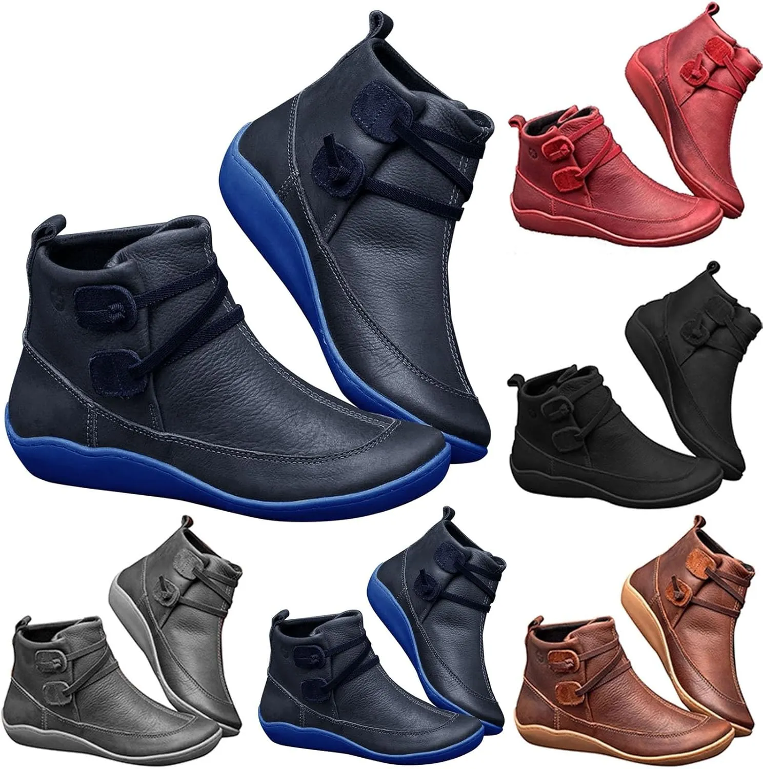 Combat Boots Womens Ankle Platform Booties for Women Work Boots for Men Flat Boot Laces Flat Heel Closed Toe Slip on Pointed Toe Chunky Stacked Heel