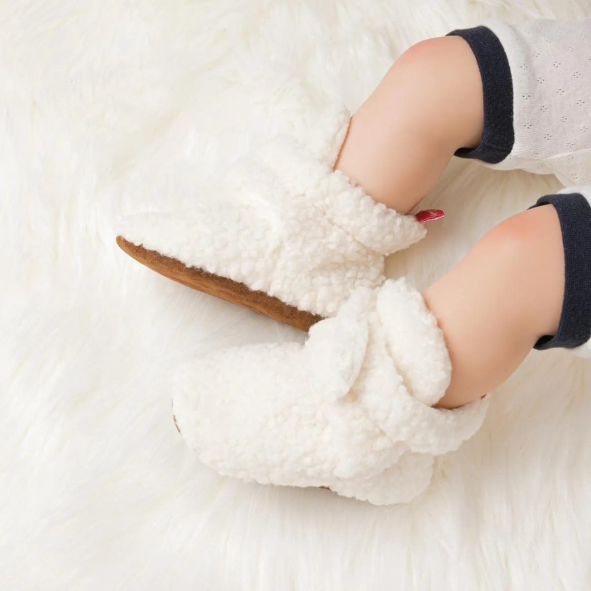 KIDSUN Newborn Infant Baby Boys Girls Fleece Booties Stay On Socks Soft Shoes Non Skid Winter Warm Christmas Slippers