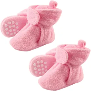 Luvable Friends Fleece Toddler Non Skid Slipper Booties, 2 Pack