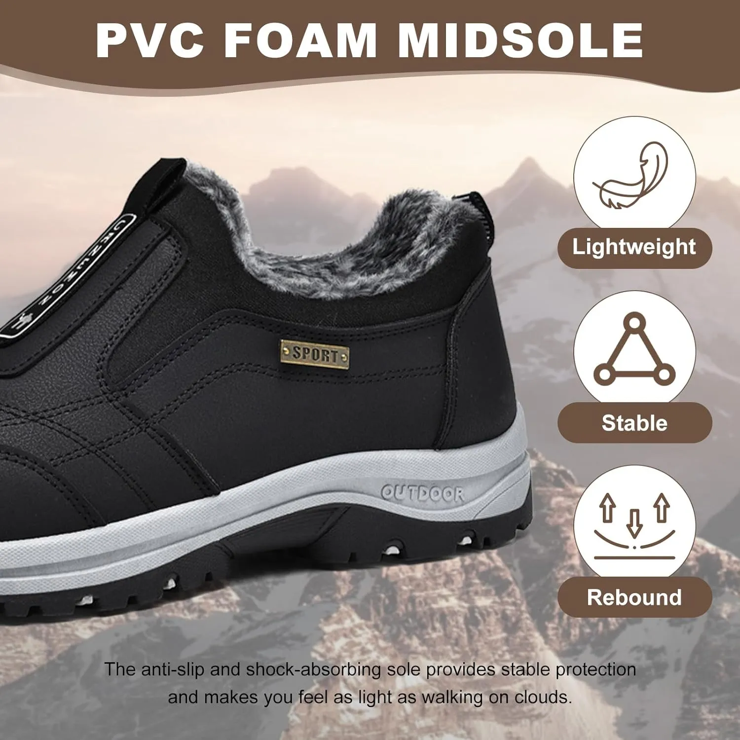 Men's Slip On Walking Shoes,Winter Orthopaedic Shoes with Arch Support Anti-Slip Lightweight Low-top Safety Sneakers for Trekking Walking Outdoor
