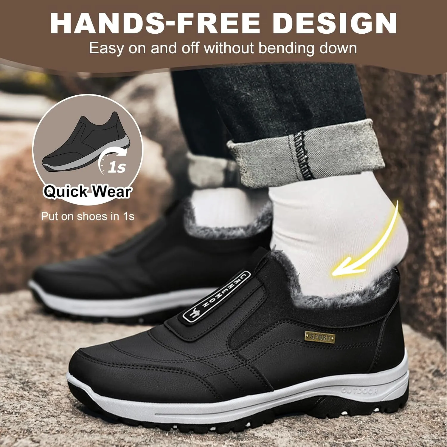 Men's Slip On Walking Shoes,Winter Orthopaedic Shoes with Arch Support Anti-Slip Lightweight Low-top Safety Sneakers for Trekking Walking Outdoor