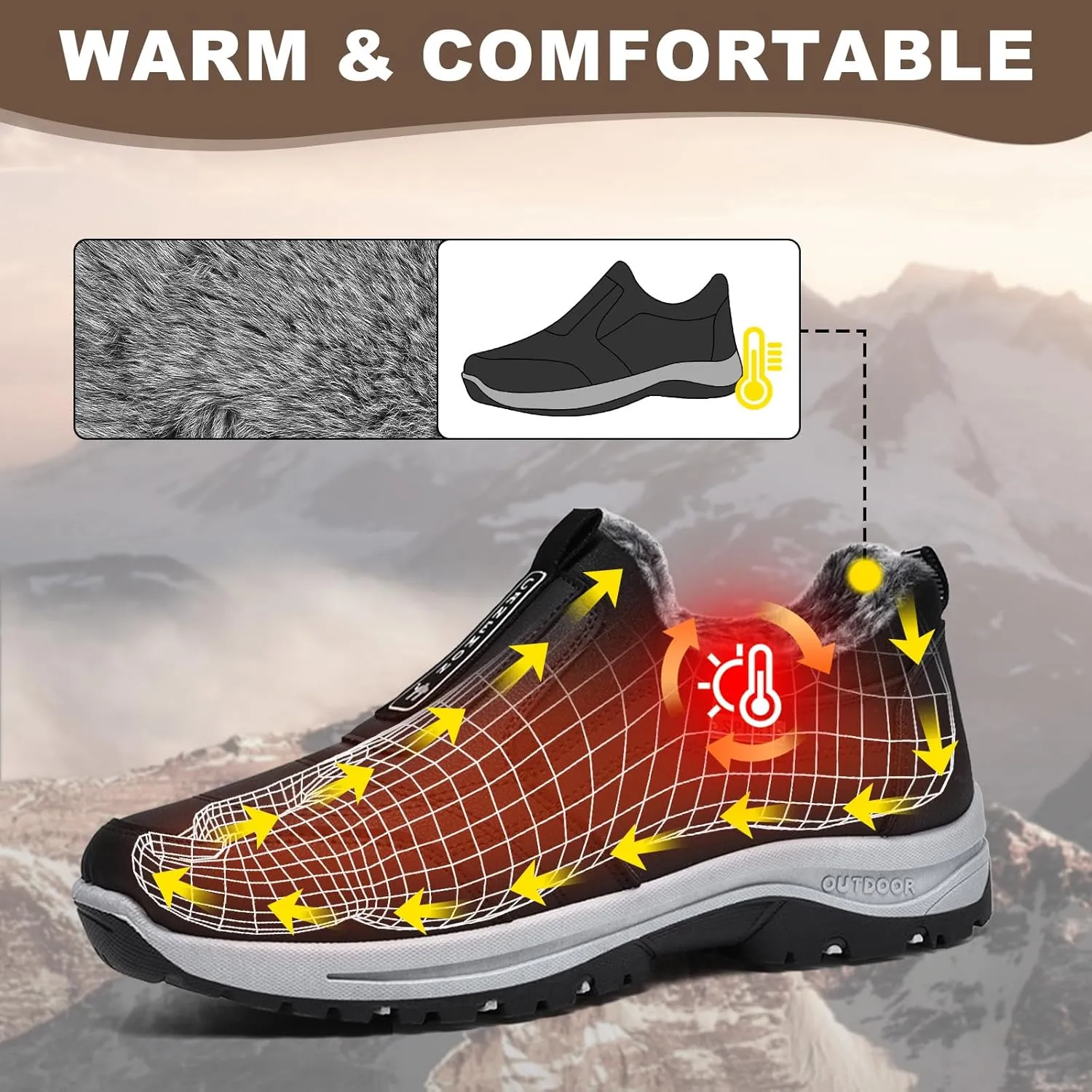 Men's Slip On Walking Shoes,Winter Orthopaedic Shoes with Arch Support Anti-Slip Lightweight Low-top Safety Sneakers for Trekking Walking Outdoor