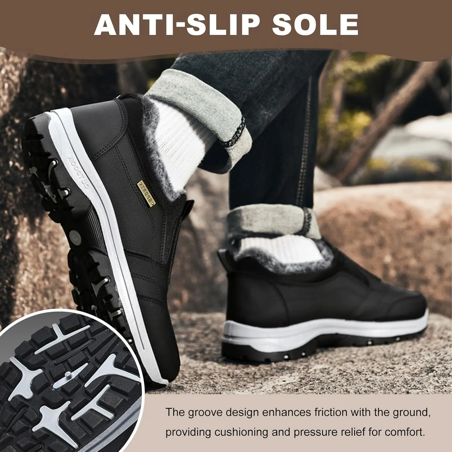 Men's Slip On Walking Shoes,Winter Orthopaedic Shoes with Arch Support Anti-Slip Lightweight Low-top Safety Sneakers for Trekking Walking Outdoor