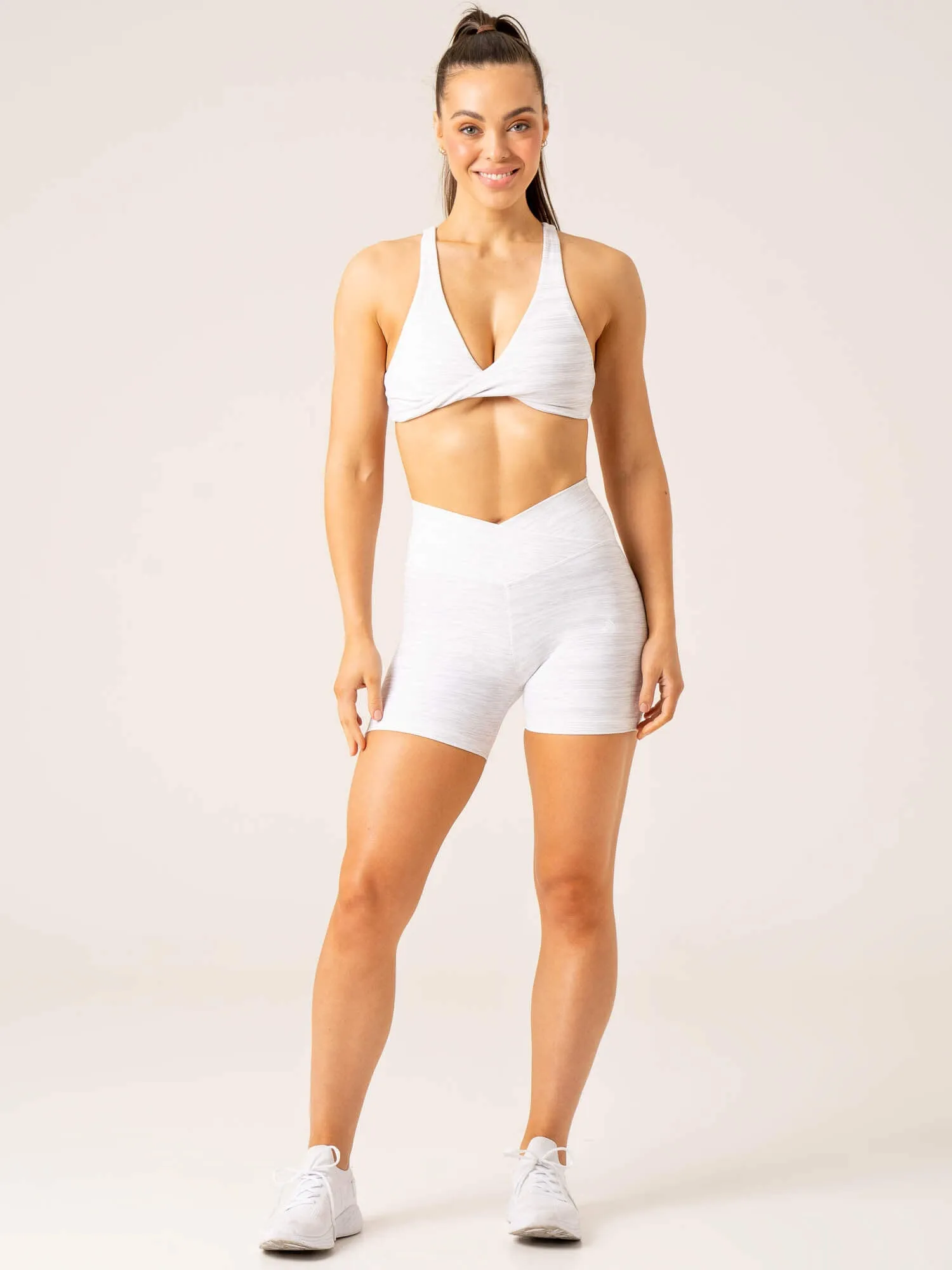 Momentum Cross Over Scrunch Shorts - Snow Grey Marl