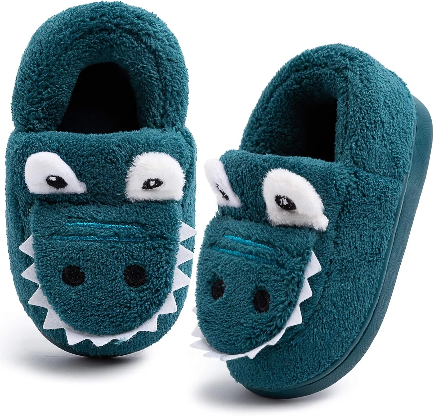 techcity Boys Girls Warm Fleece Slippers Dinosaur House Slippers Cute Animal Fluffy Plush Slip On for Kids Winter Indoor Home Shoes