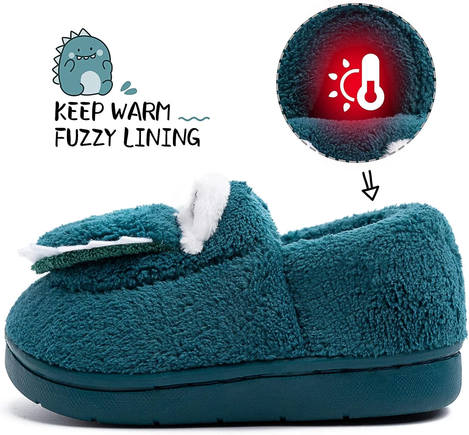 techcity Boys Girls Warm Fleece Slippers Dinosaur House Slippers Cute Animal Fluffy Plush Slip On for Kids Winter Indoor Home Shoes