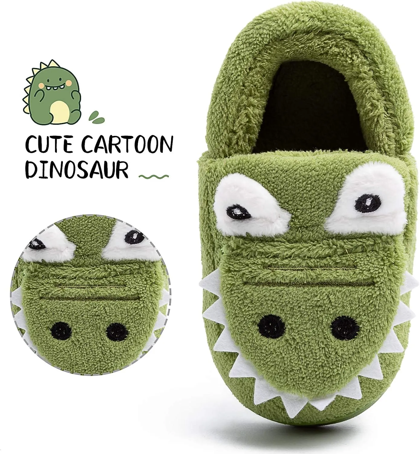 techcity Boys Girls Warm Fleece Slippers Dinosaur House Slippers Cute Animal Fluffy Plush Slip On for Kids Winter Indoor Home Shoes