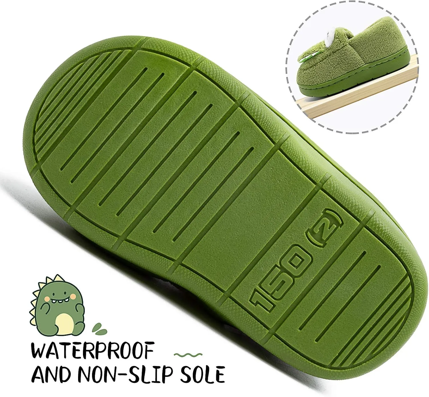 techcity Boys Girls Warm Fleece Slippers Dinosaur House Slippers Cute Animal Fluffy Plush Slip On for Kids Winter Indoor Home Shoes