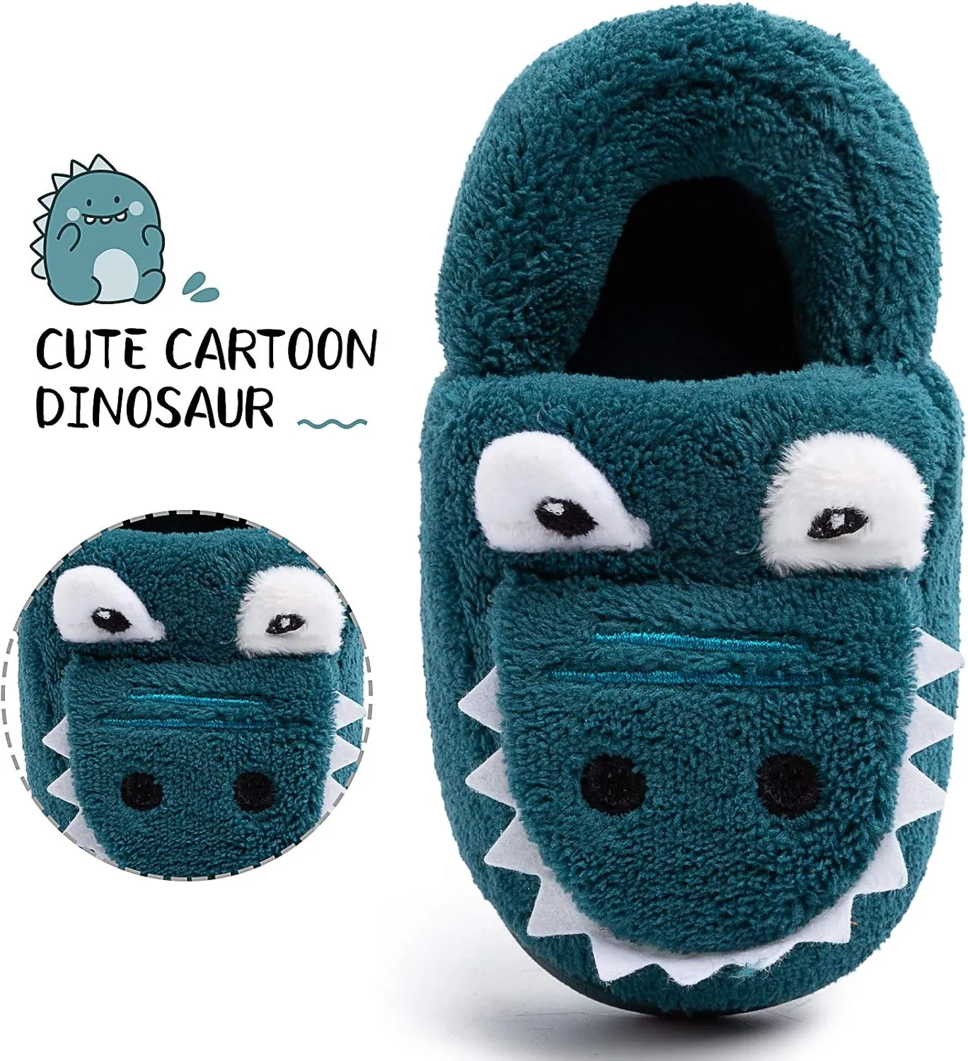 techcity Boys Girls Warm Fleece Slippers Dinosaur House Slippers Cute Animal Fluffy Plush Slip On for Kids Winter Indoor Home Shoes