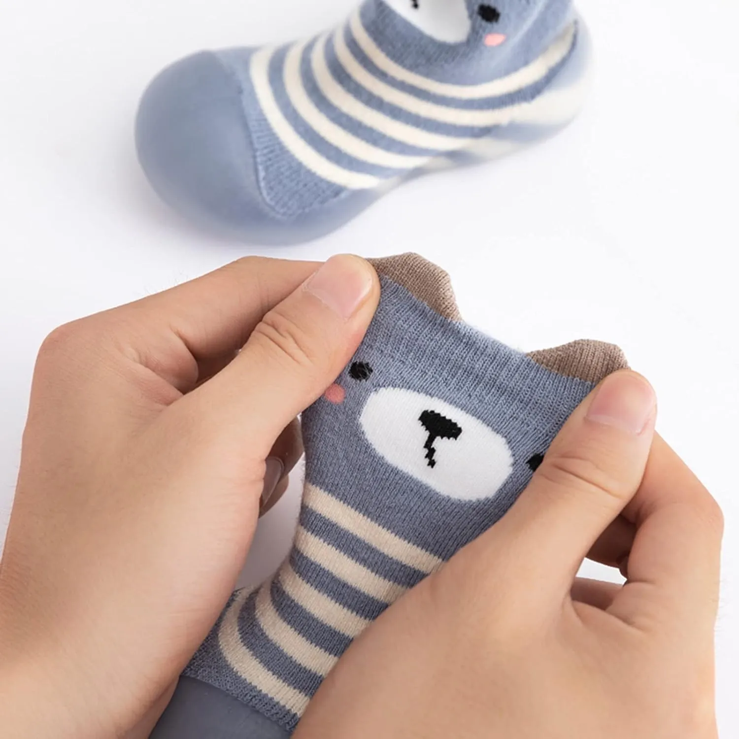 Toddler Baby Solid Warm Knit Soft Sole Sock Shoes Slipper Kids Rubber Stocking Soft Plush Slippers for Boys Girls