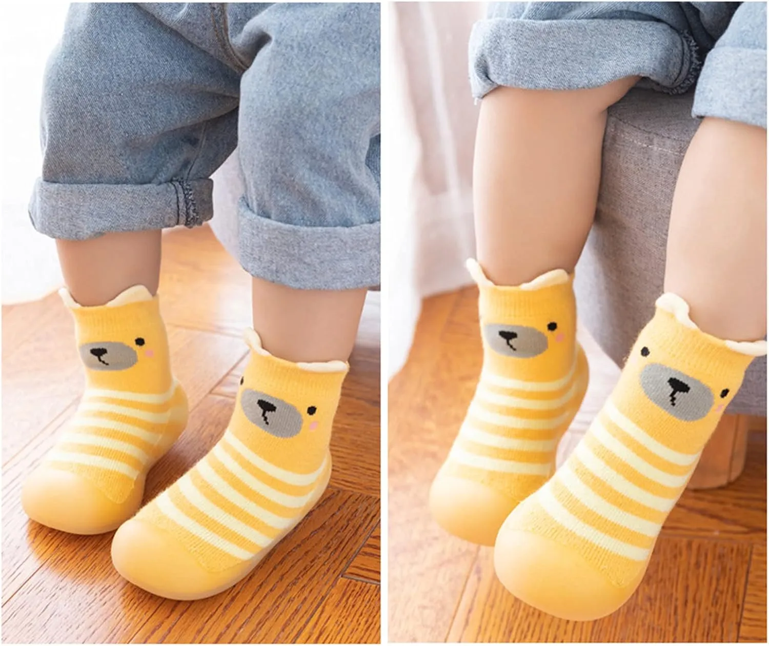 Toddler Baby Solid Warm Knit Soft Sole Sock Shoes Slipper Kids Rubber Stocking Soft Plush Slippers for Boys Girls