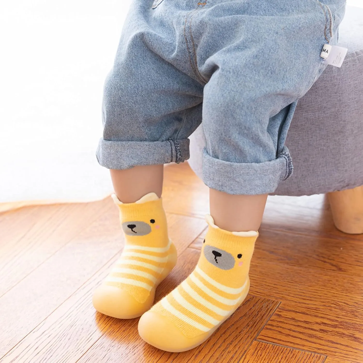 Toddler Baby Solid Warm Knit Soft Sole Sock Shoes Slipper Kids Rubber Stocking Soft Plush Slippers for Boys Girls