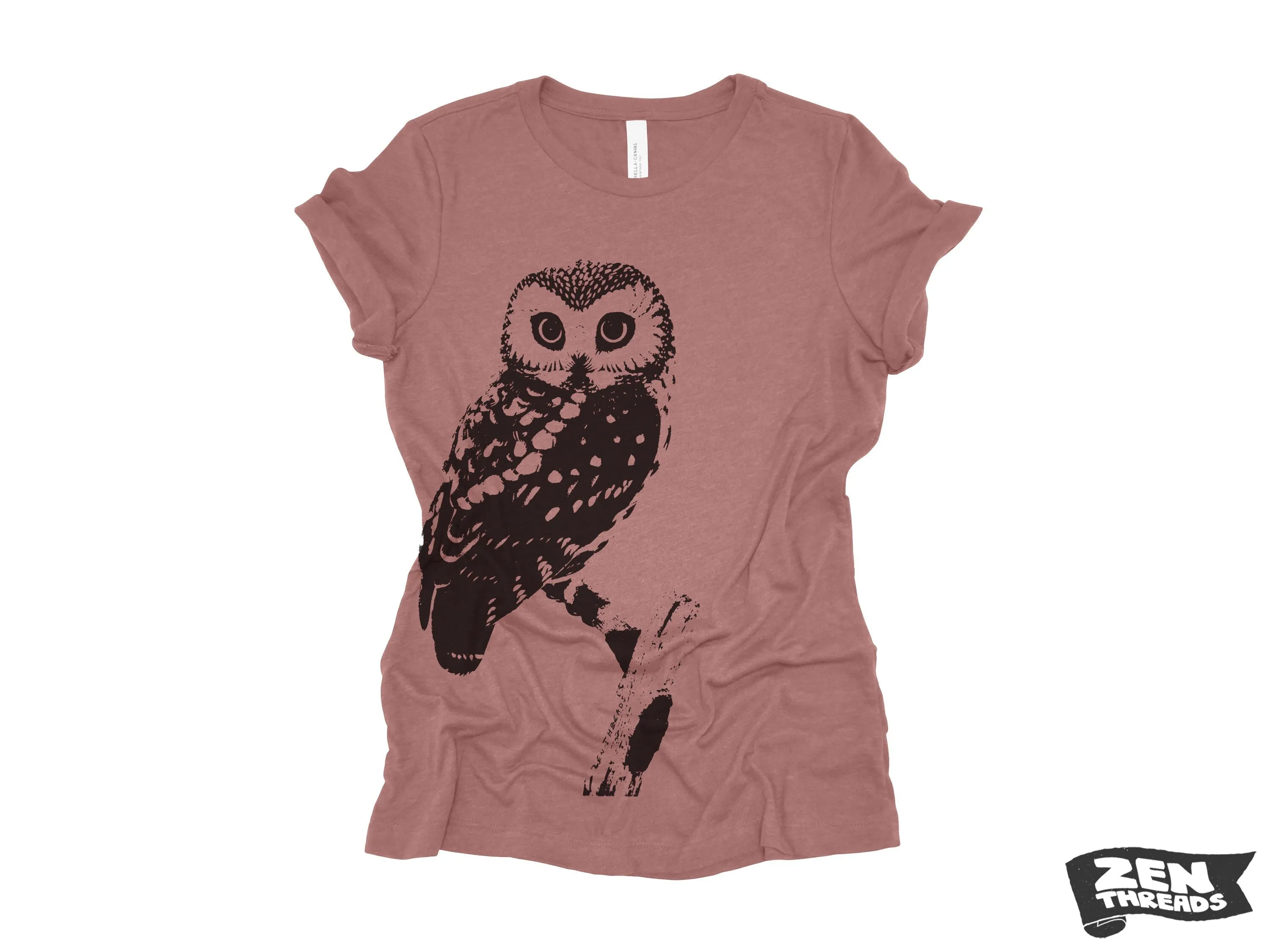 Womens OWL Relaxed fit vintage soft eco print ladies boyfriend T-Shirt  (  Colors) custom bird watching forest hiking camping nature animal