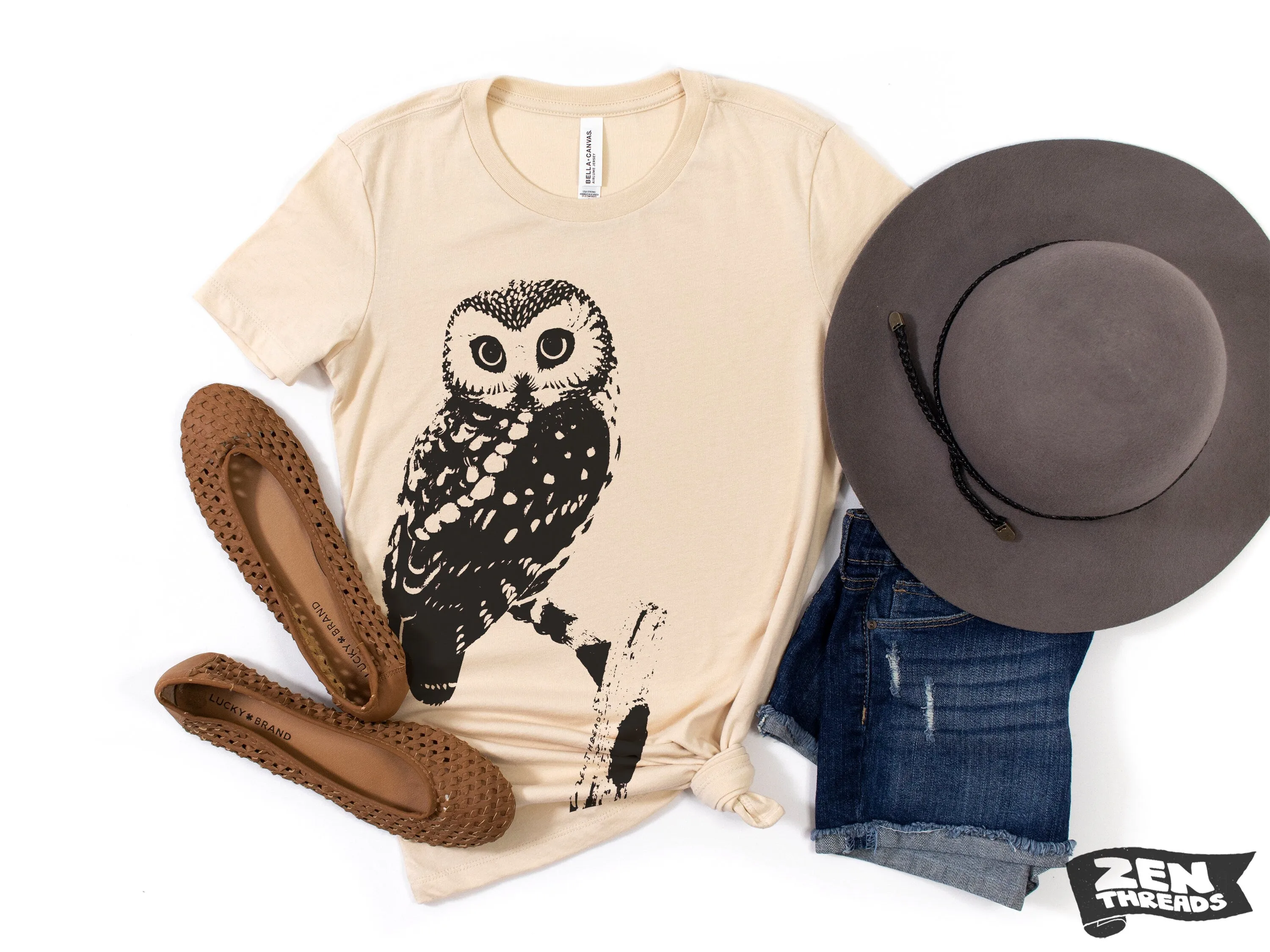 Womens OWL Relaxed fit vintage soft eco print ladies boyfriend T-Shirt  (  Colors) custom bird watching forest hiking camping nature animal