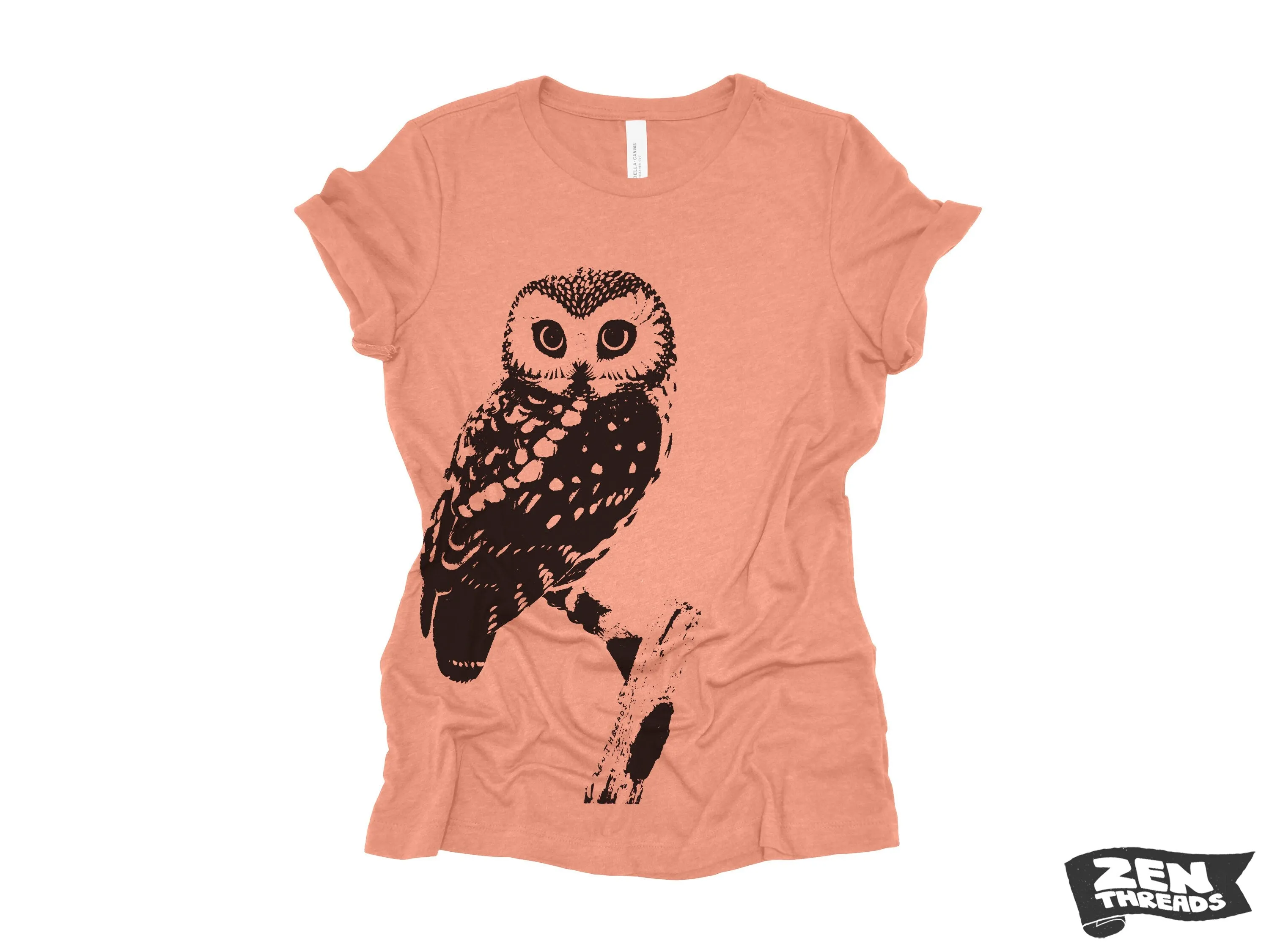 Womens OWL Relaxed fit vintage soft eco print ladies boyfriend T-Shirt  (  Colors) custom bird watching forest hiking camping nature animal
