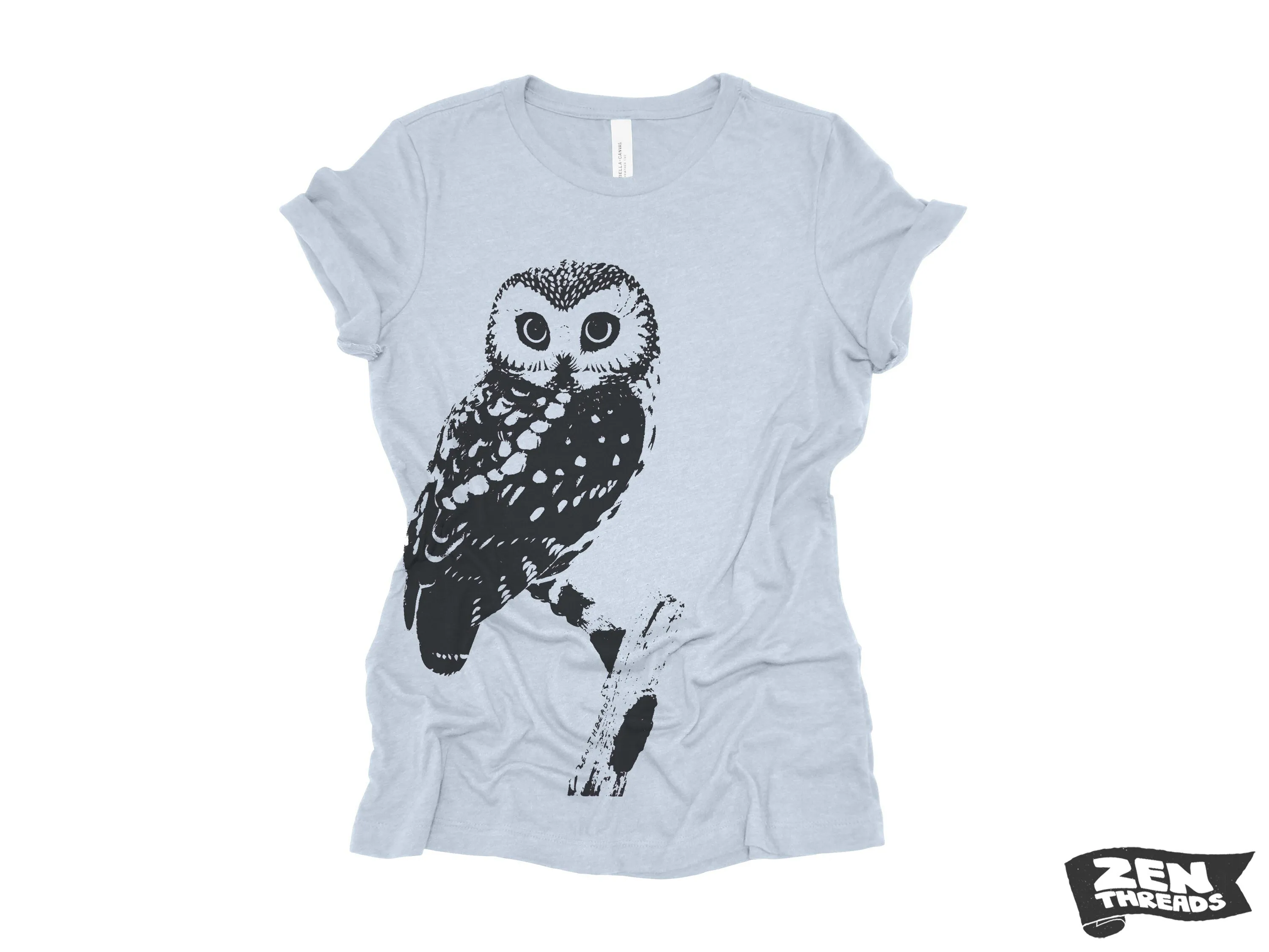 Womens OWL Relaxed fit vintage soft eco print ladies boyfriend T-Shirt  (  Colors) custom bird watching forest hiking camping nature animal