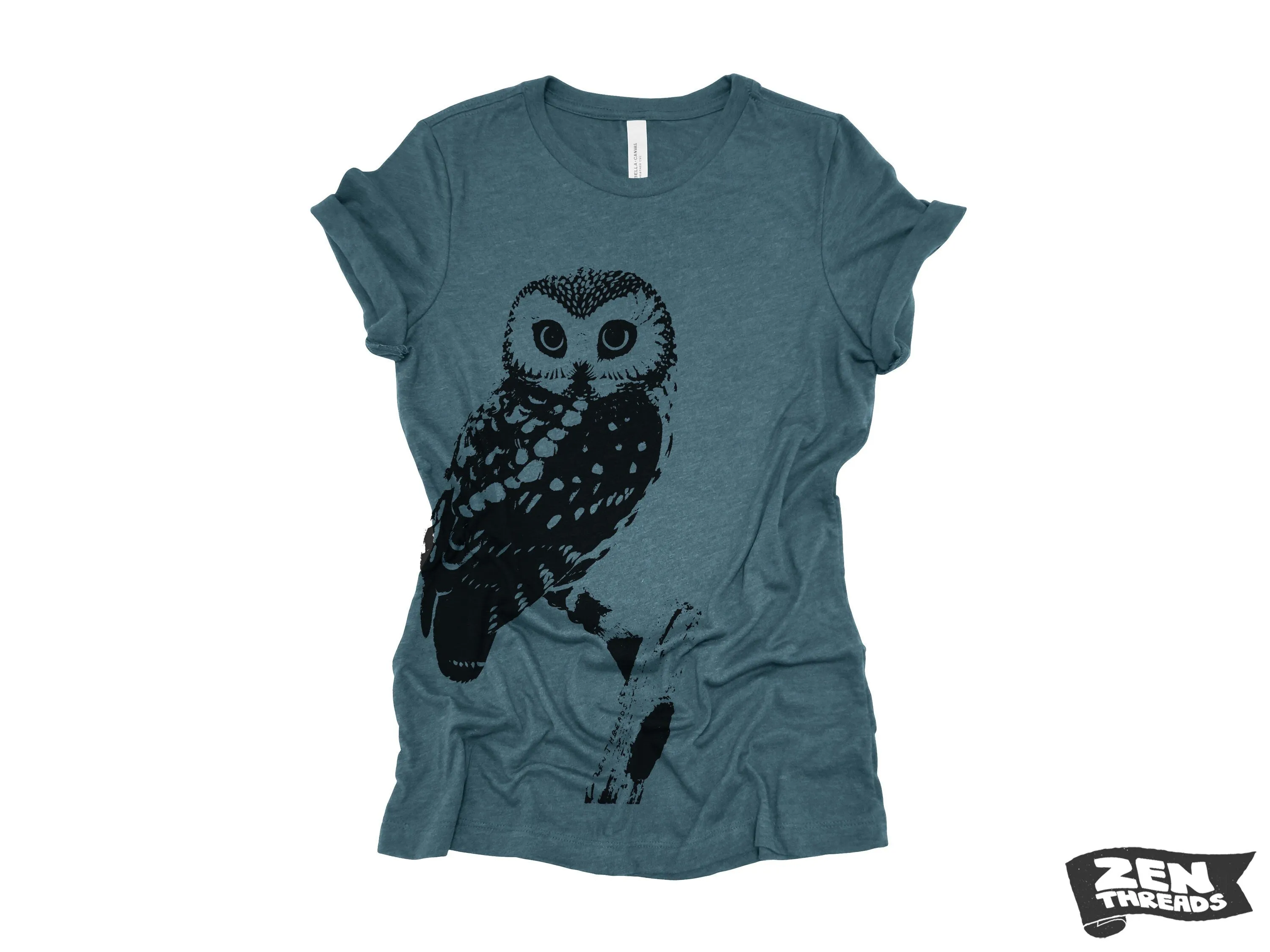 Womens OWL Relaxed fit vintage soft eco print ladies boyfriend T-Shirt  (  Colors) custom bird watching forest hiking camping nature animal