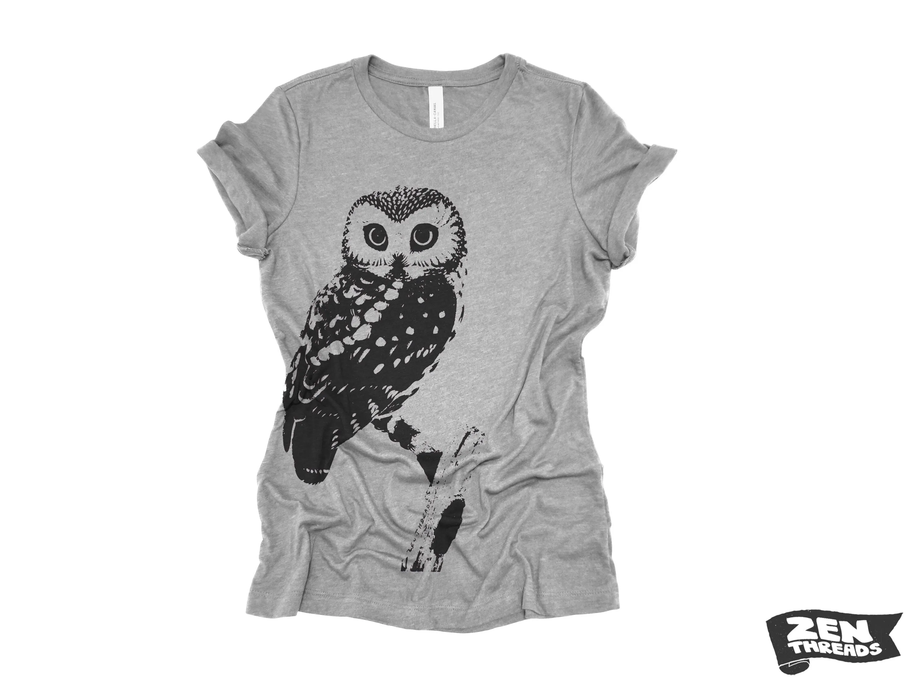 Womens OWL Relaxed fit vintage soft eco print ladies boyfriend T-Shirt  (  Colors) custom bird watching forest hiking camping nature animal