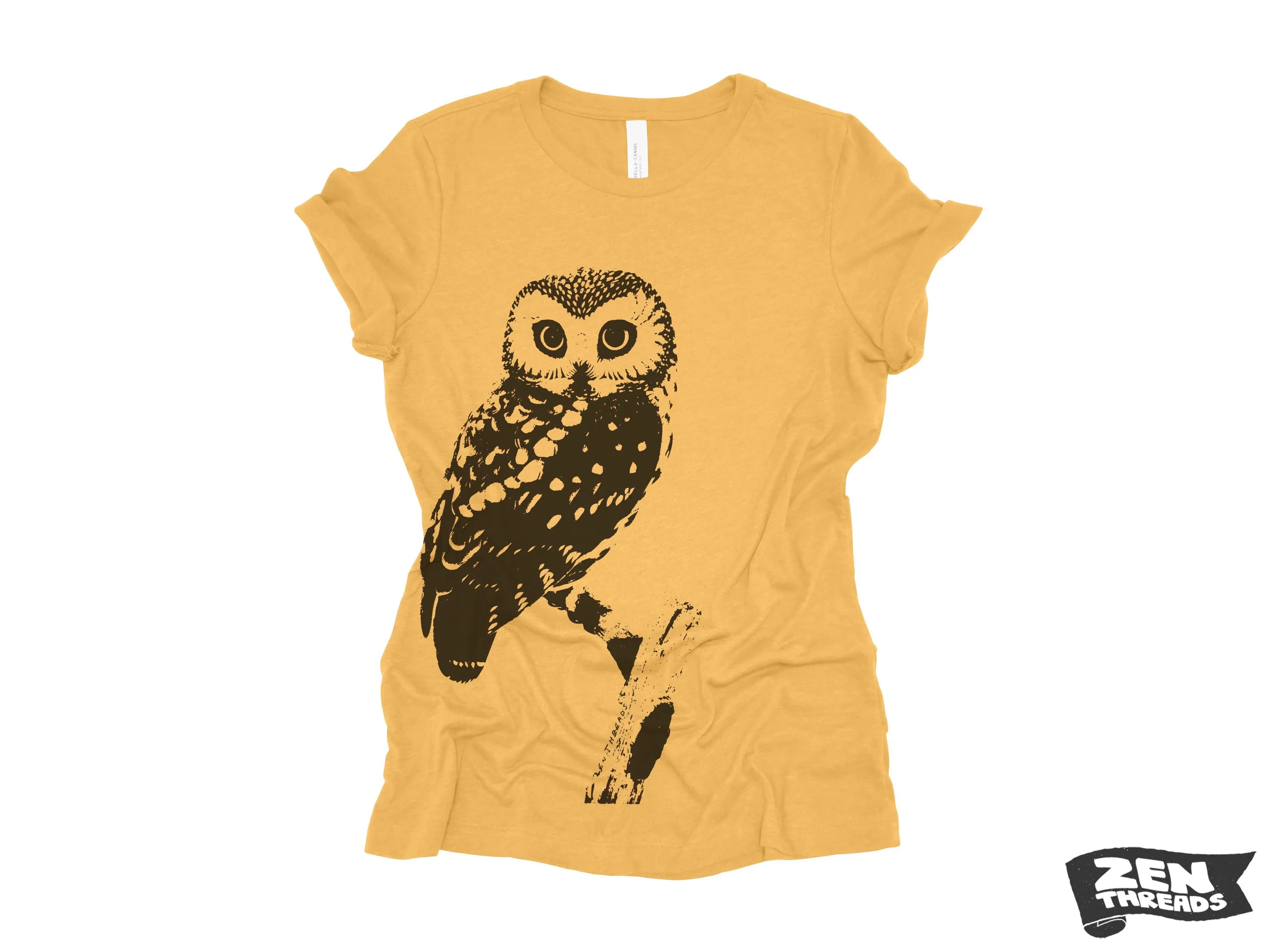 Womens OWL Relaxed fit vintage soft eco print ladies boyfriend T-Shirt  (  Colors) custom bird watching forest hiking camping nature animal