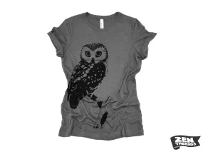 Womens OWL Relaxed fit vintage soft eco print ladies boyfriend T-Shirt  (  Colors) custom bird watching forest hiking camping nature animal